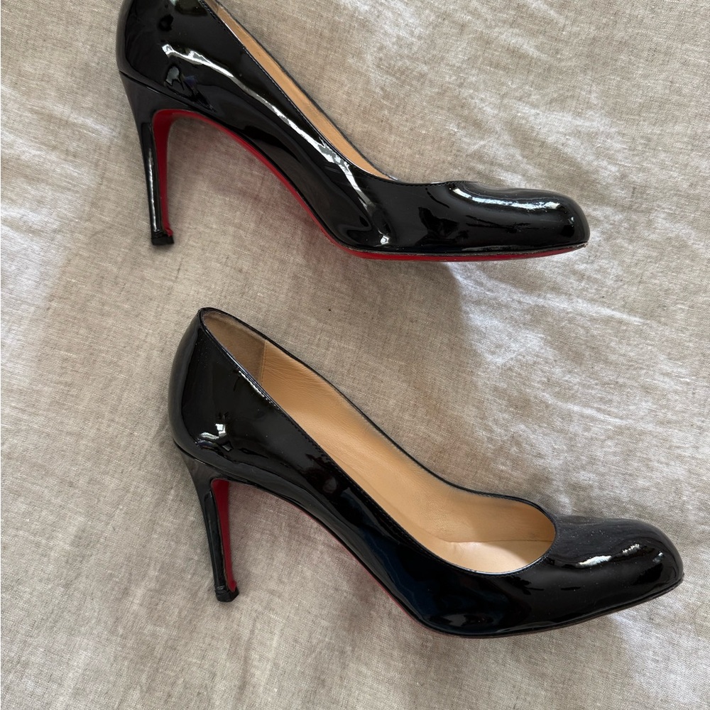 Christian Louboutin Black and Red Patent Leather Heels